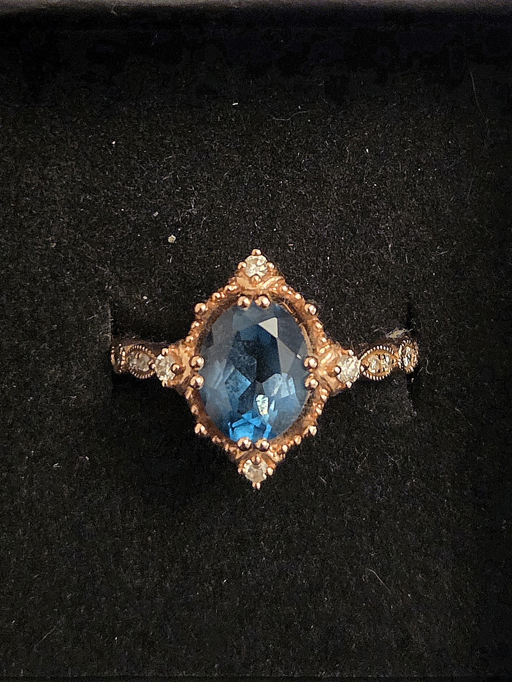 Vintage-Inspired Blue Topaz Halo Ring - 14k Rose Gold